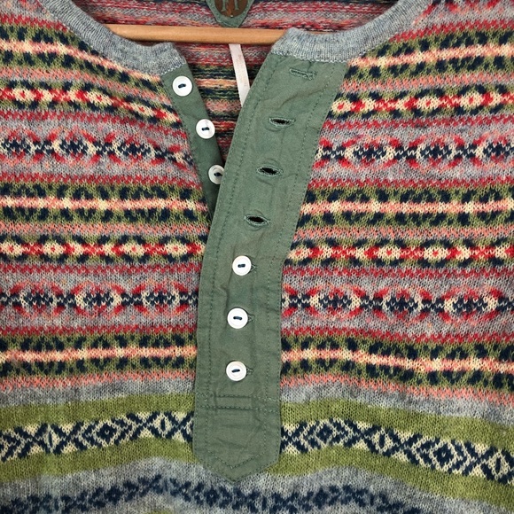 FREE PEOPLE vintage Fair Isle Henley Sweater Sage Green XS - Picture 3 of 9